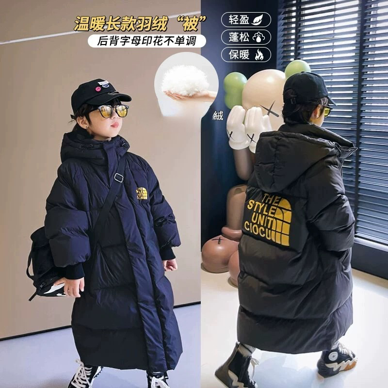面面中长款黑色羽绒服