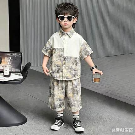 国风款男童晕染套装