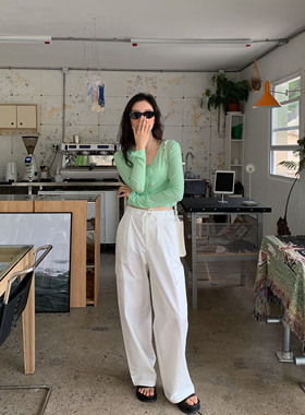 清仓不退不换 白色抽绳工装裤休闲长裤女2024街头高腰直筒阔腿裤