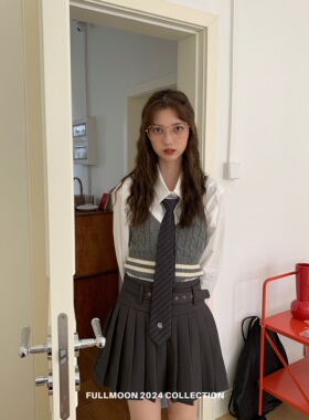 清仓不退不换 学院风百褶裙a字短裙女2024春季带腰带高腰百搭裙子