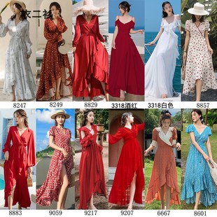 泰国海南三亚旅游沙滩裙女夏新款 超仙燕尾连衣裙沙漠拍照飘逸长裙