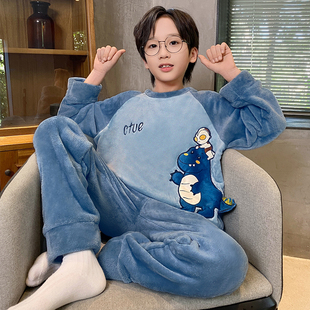 男童睡衣儿童法兰绒奥特曼睡衣冬季收口防风保暖中大童家居服套装