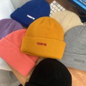 帽子女针织毛线帽秋冬保暖套头帽冷帽贴标字母街头休闲时尚 街舞男