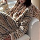 冬季 睡衣女超长睡袍行走被窝条纹豹纹睡衣加厚保暖家居服睡袍连帽