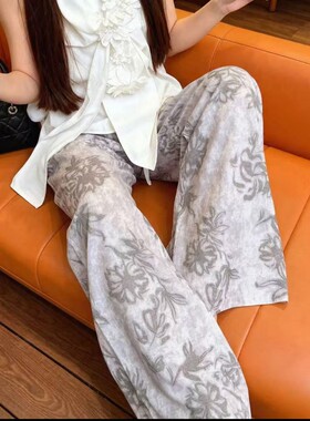棉绸睡裤女夏人造棉薄款网红阔腿裤春秋可外穿宽松家居空调长裤子