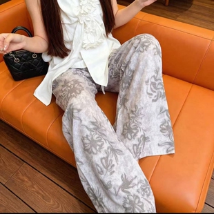 棉绸睡裤女夏人造棉薄款网红阔腿裤春秋可外穿宽松家居空调长裤子