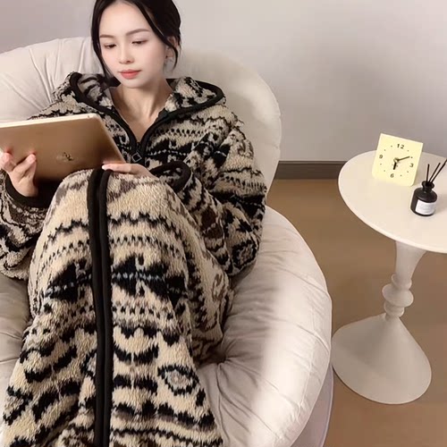 行走的大被子连帽米粒绒睡衣女款秋冬款睡袍2025新款加厚长袍冬季