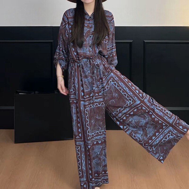 【纸片人】棉绸春夏设计感显瘦长袖宽松韩系圆领休闲阔腿连体裤图片