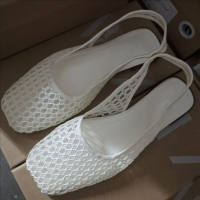 Spanish autumn 2025 new fashion hollowed-out European and American sandals, square toe mesh exposed heel flat sole ballet single shoes thumbnail 2