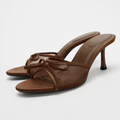 蝴蝶结饰穆勒网眼凉鞋 一字带一脚蹬后空女拖鞋 新品 西班牙2025夏季