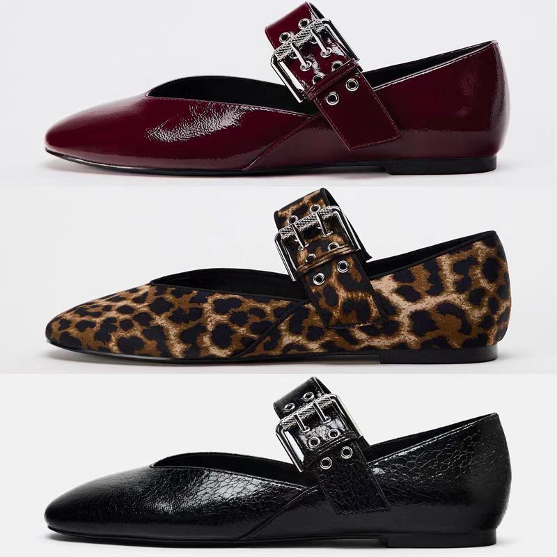 西班牙2024秋冬新品方头浅口芭蕾风女鞋绛红色漆皮效果搭扣平底鞋,女鞋,浅口单鞋,淘宝优惠券,粉丝福利购,淘宝优惠卷