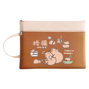 卡皮巴拉文件袋熊猫补习袋手提拎书袋补课包本辅导班书包学科目男孩初中小学生双层大容量资料拉链式作业收纳