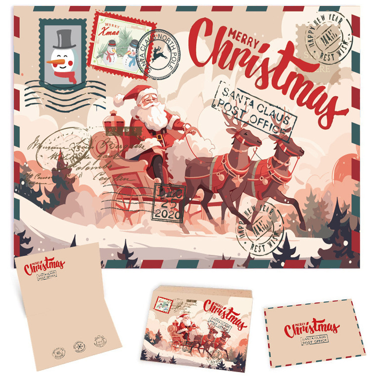 2025欧式复古英文圣诞贺卡圣诞节小卡片带有信封高级感颜值空白可代手写牛皮纸祝福感恩节日创意新年怀旧商务