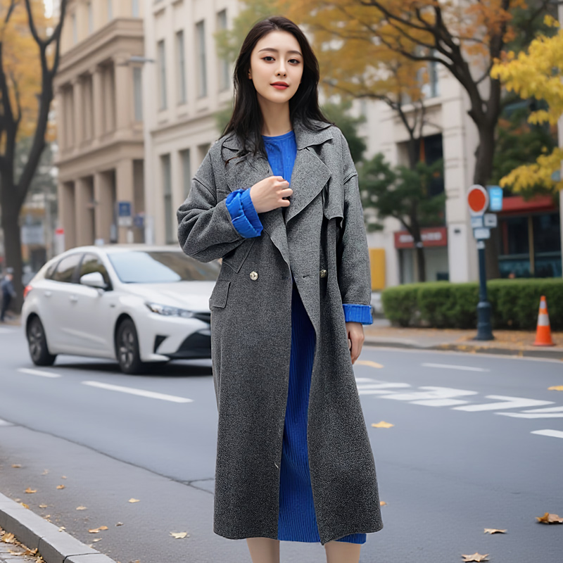 季候风正品通勤时尚宽松廓形显瘦薄款羊毛呢大衣外套女0883DA209