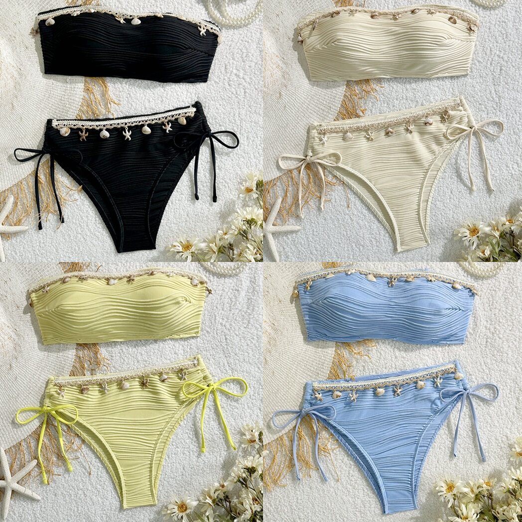 女士性感比基尼分体泳衣纯色抹胸