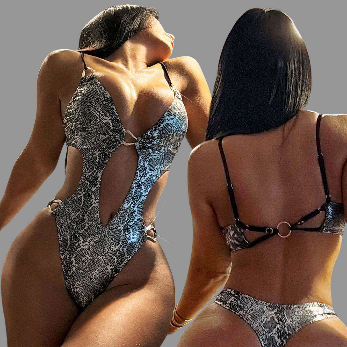 新款连体泳衣沙滩露背性感比基尼女欧美游泳衣度假印花一体式泳装