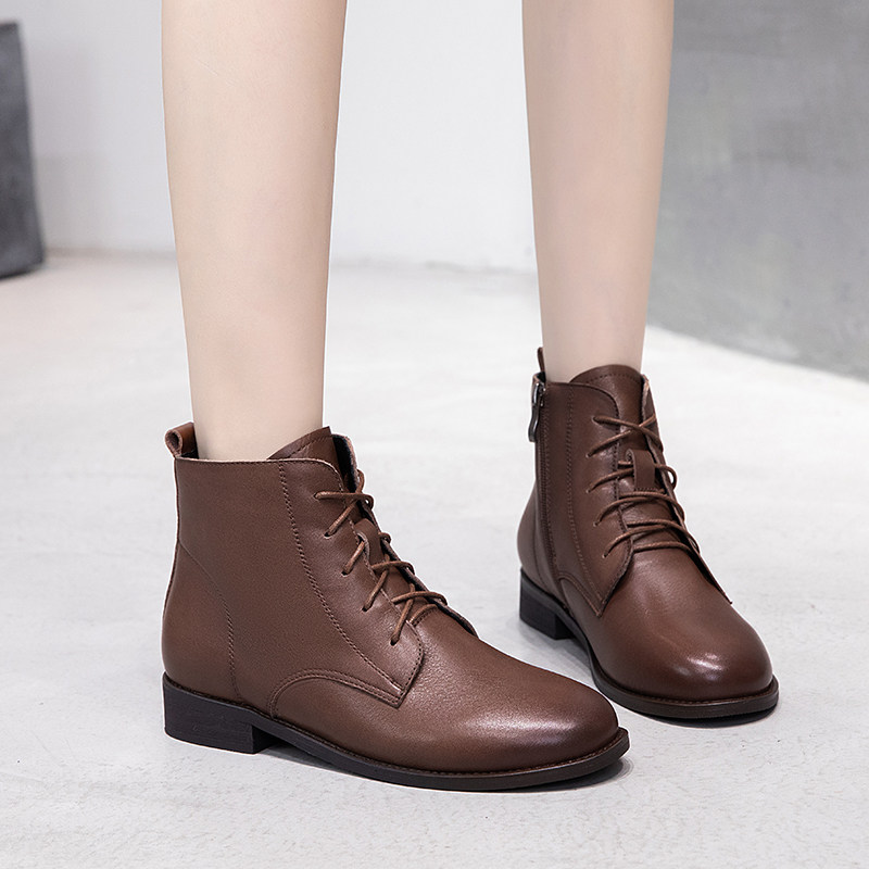 牛皮显瘦真皮马丁靴加绒平底短靴