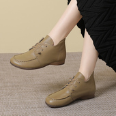 中老年软底妈妈短靴女平底平跟休闲舒适软皮鞋 秋冬季 女鞋 春秋单靴