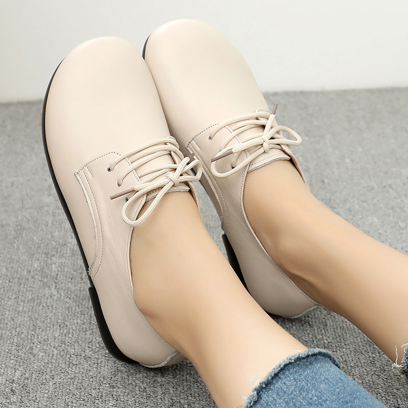 2025新款真皮女鞋春秋系带圆头单鞋女平底鞋舒适软底孕妇休闲鞋子,女鞋,深口单鞋,淘宝优惠券,粉丝福利购,淘宝优惠卷