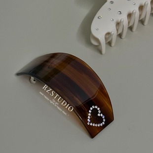 醋酸琥珀色顶夹 美拉德玳瑁色镶钻爱心弹簧夹一字夹 焦糖甜心