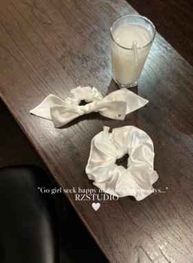 RZSTUDIO｜法式少女气质白色缎面光泽感蝴蝶结发圈 慵懒纯色发饰