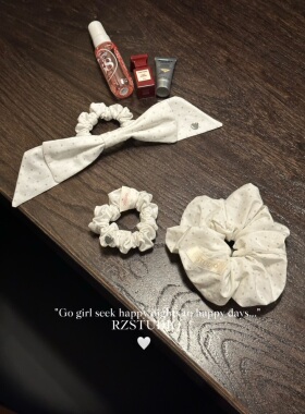 RZSTUDIO法式复古银色蝴蝶结波发圈 白色点少女感发饰