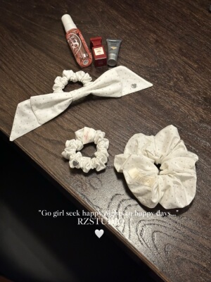 RZSTUDIO法式复古银色蝴蝶结波发圈 白色点少女感发饰