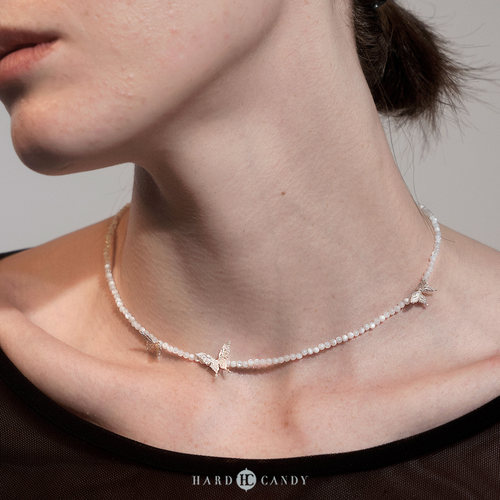 硬糖三只蝴蝶贝母宝石纯银choker