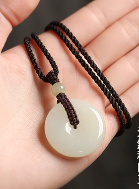 保真天然和田玉平安扣吊坠男女玉佩挂件天然玉石玉坠项链情侣一对