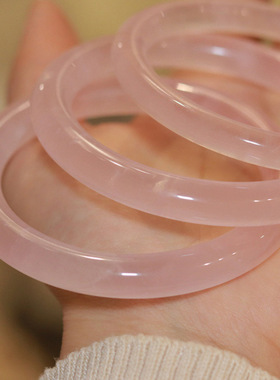 跨境新款自然冰种粉水晶玉手镯 甜美粉色少女心透粉玉石水晶手镯