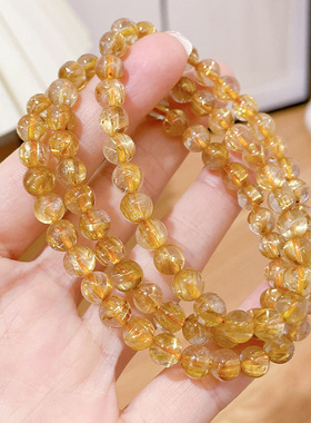 金发晶8mm太阳石蓝晶石三圈14包金手链手串女款时尚秀气精致百搭