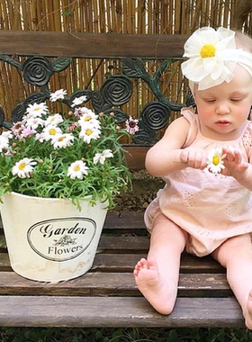 白色+黄色太阳花宝宝婴儿0~3岁欧美风护囟门单层新生儿发带头饰品