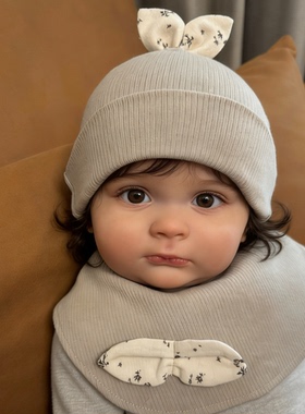 婴儿帽子冬季纯棉新生婴幼儿针织套头帽男女宝宝保暖立体小叶子帽