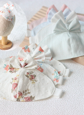 夏季薄款婴儿宝宝新生儿可爱樱桃印花白色遮囟门卤门纯棉气门帽子