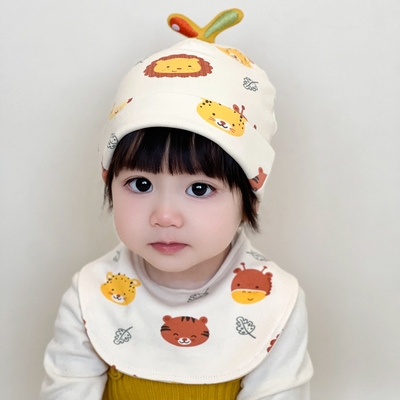 原创动物园印花纯棉男女宝宝胎帽