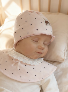 纯棉爱心印花可爱宝宝婴儿胎帽防风婴儿小兔子刺绣秋冬保暖帽子