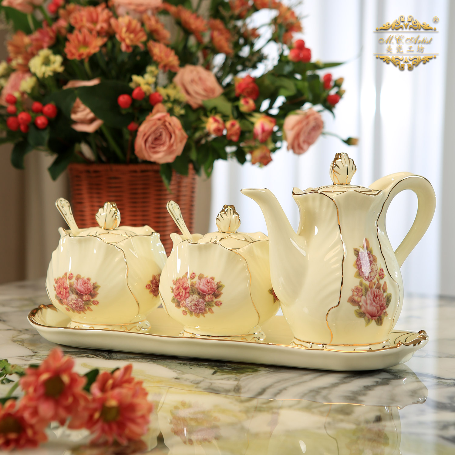 巴黎春天欧式调味罐套装创意陶瓷调料盒盐罐油壶糖罐厨房用品2058