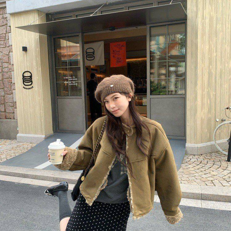 有货实拍 2025韩国原单超厚实小立领麂皮复合毛毛外套女