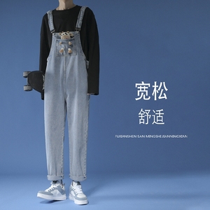 春夏破洞牛仔背带裤 中性印花9分连体裤 B269-BD53- p68图片