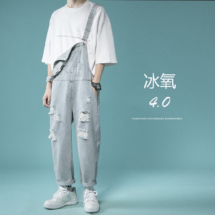 春夏破洞九分牛仔背带裤男女生休闲连体裤-BD16-p68,男装牛仔裤,星座712