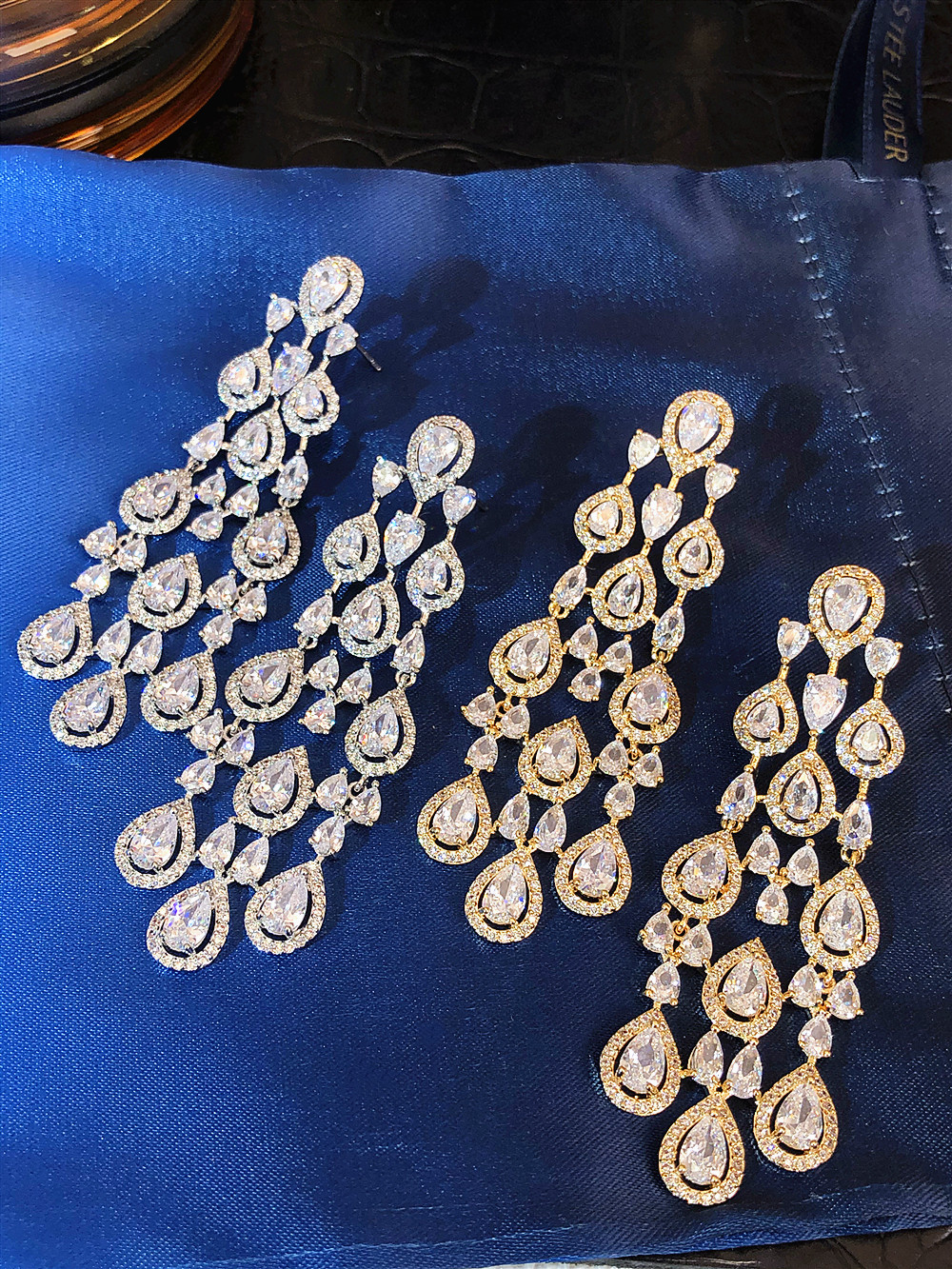 欧美超闪高级感闪钻耳环奢华优雅气质长款流苏耳坠女婚纱礼服配饰