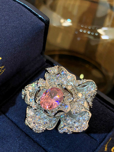 超闪满钻闪钻时尚花瓣戒指开口可调节食指指环ins潮小众夸张花朵