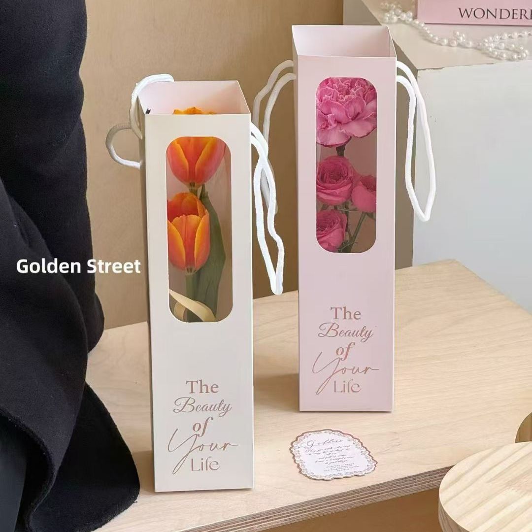 鲜花手提袋手提花盒透明橱窗袋