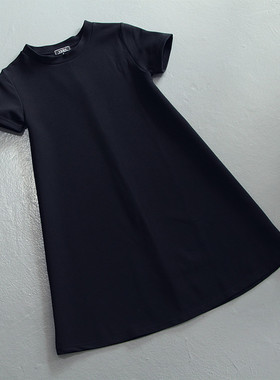 魔力小黑裙！2020春夏款气质修身短袖黑色连衣裙夏赫本风暗纹宽松