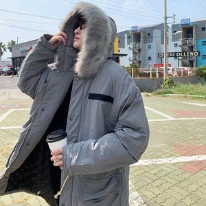3冬季新品男士宽松中长款毛领连帽棉服XZ405-1-Y03图片