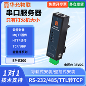 华允物联 E300宽电压 TTL串口服务器 爱能信485串口服务器RS232转网口模块透传TTLmodbus网关导轨安装