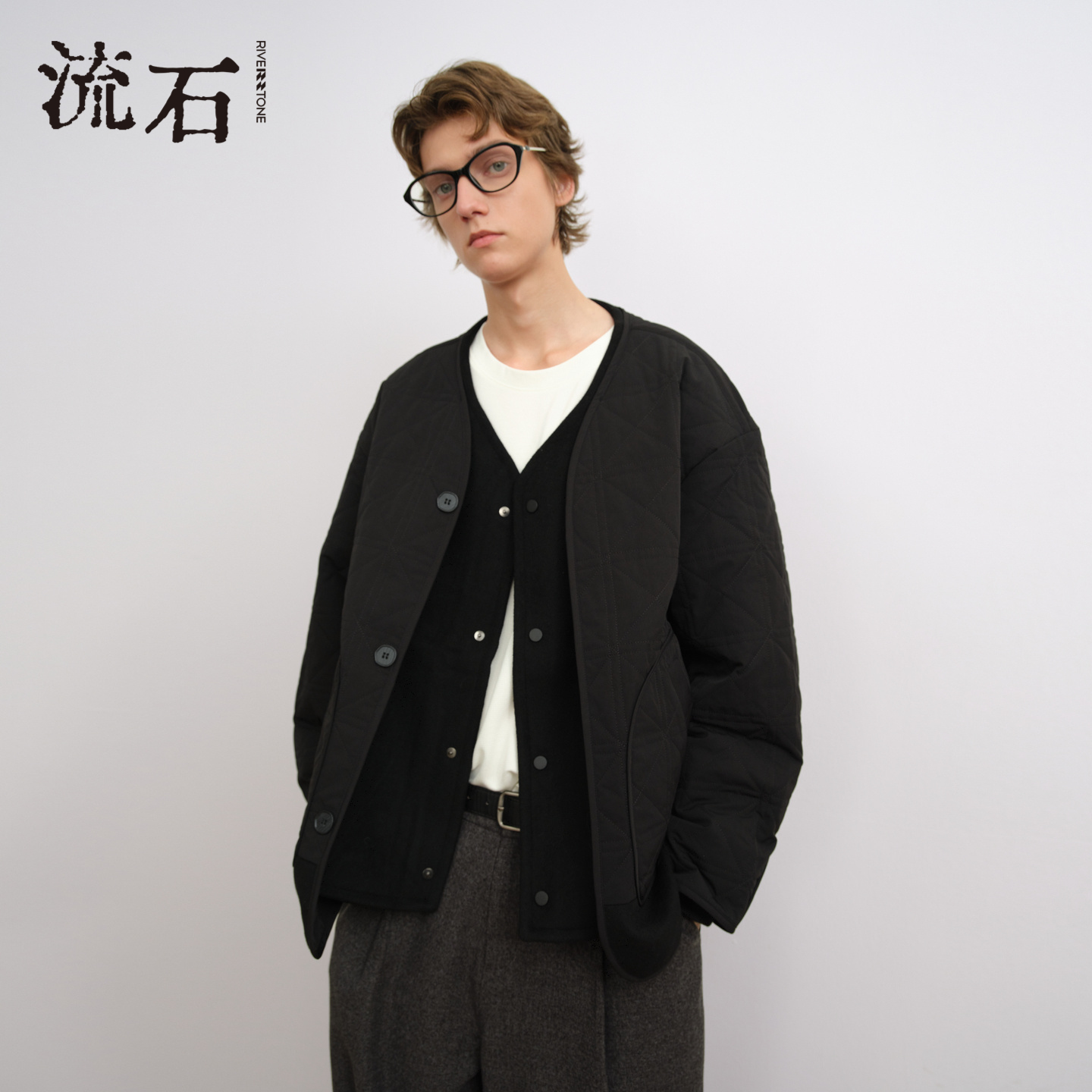 商场同款流石男装宽松假两件棉服