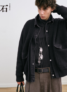 流石男装牛仔针织假两件多元拼接羽绒服2025年冬季男士设计外套潮