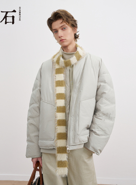 流石男装短款棒球领夹克拼接羽绒服2025年冬季新款男士重磅外套