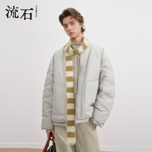 商场同款流石男装棒球领羽绒夹克